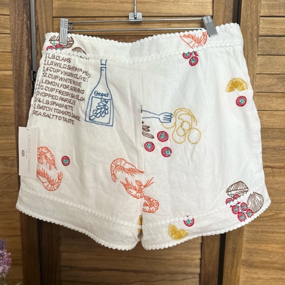 Caroline Constas Cream Embroidered High Waist Shorts - Picture 3 of 14